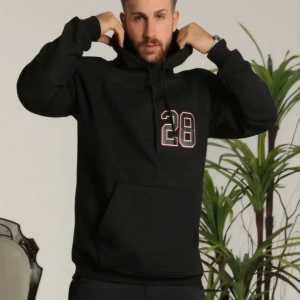 Erkek 3 İplik Pamuklu Kapüşonlu Baskılı Cepli Oversize Sweatshirt Hoodie – Siyah
