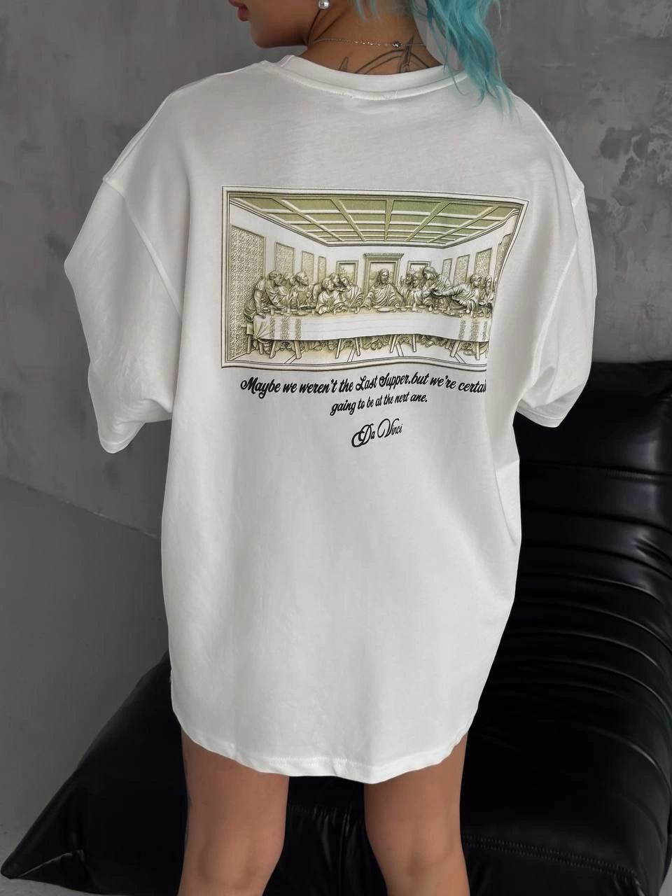 Kadın Baskılı T-Shirt Kısa Kol Bisiklet Yaka Oversize Rahat Kalıp Günlük Tişört – Beyaz
