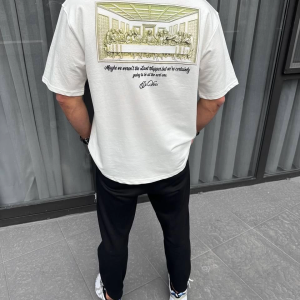 Erkek Baskılı T-Shirt Kısa Kol Bisiklet Yaka Regular Fit Rahat Kalıp Günlük Tişört – Beyaz