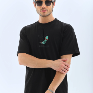Erkek Kısa Kol Yazlık Tişört Bisiklet Yaka Baskılı Oversize T-Shirt – Siyah