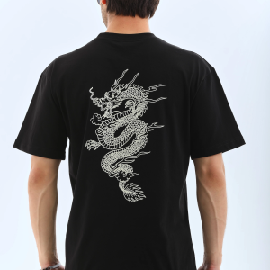 Erkek Kısa Kol Yazlık Tişört Bisiklet Yaka Baskılı Oversize T-Shirt – Siyah