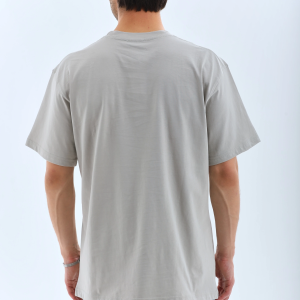 ERKEK Tişört TAŞ Detaylı Bisiklet Yaka  Kısa kol T-Shirt – Gri