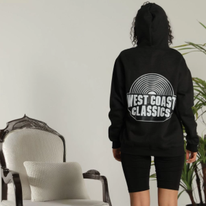 Kadın Oversize Kapüşonlu Cepli Baskılı 3 İplik Pamuklu Hoodie Sweatshirt – Siyah