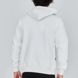 Erkek 3 İplik Pamuklu Kapüşonlu Tam Fermuarlı Cepli Hoodie Sweatshirt – Beyaz