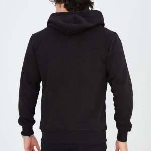 Erkek 3 İplik Pamuklu Kapüşonlu Tam Fermuarlı Cepli Hoodie Sweatshirt – Siyah