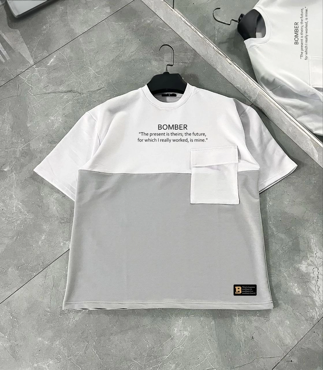 ERKEK Tişört Torba Cepli Parçalı Kısa Kol T-Shirt – Gri