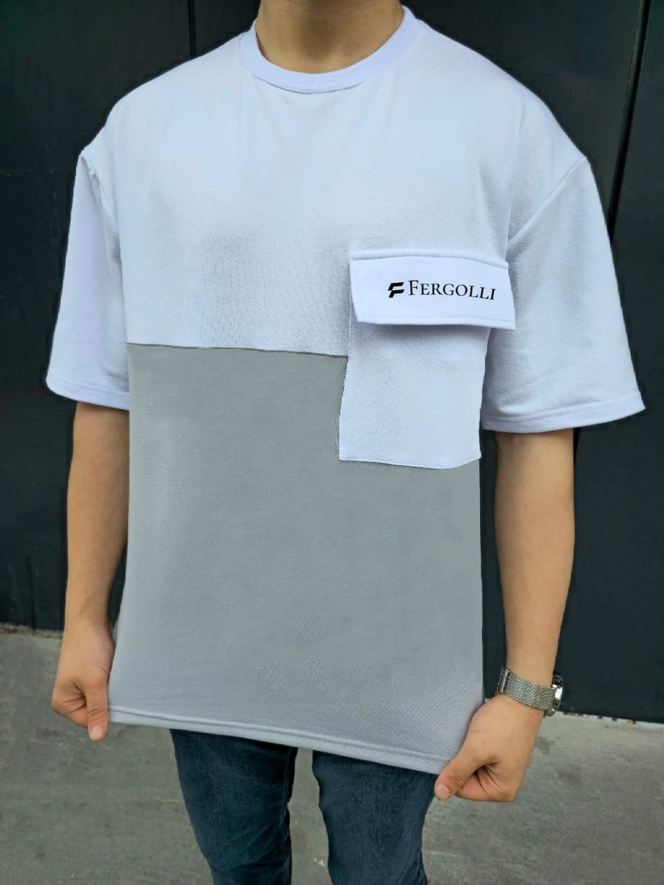 ERKEK Tişört Torba Cepli Parçalı Kısa Kol T-Shirt – Gri