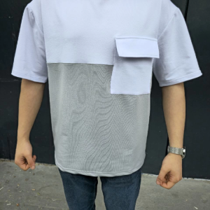 Erkek Kısa Kol Yazlık Tişört Torba Cepli Parçalı T-Shirt – Gri