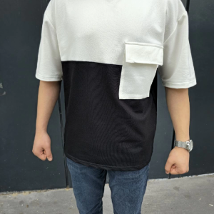 Erkek Kısa Kol Yazlık Tişört Torba Cepli Parçalı T-Shirt – Siyah