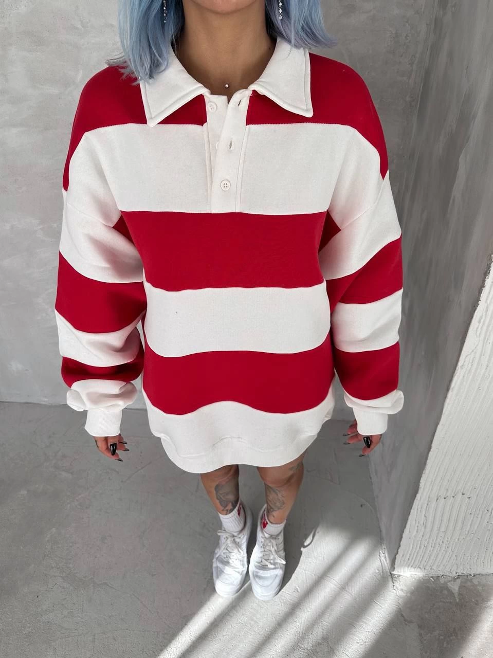 Kadın 3 İplik Pamuklu Parçalı Yakalı SweatShirt – Kırmızı