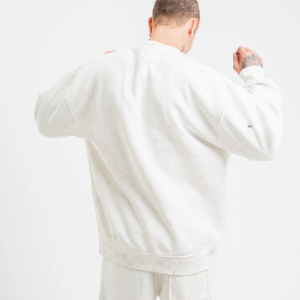 ERKEK 3 İplik Pamuklu Bisiklet Yaka Yıkamalı SweatShirt – Beyaz