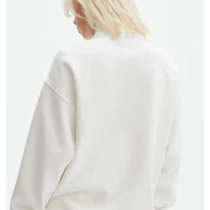 Kadın 3 İplik Pamuklu Oversize Yarım Fermuarlı Yakalı Basic Sweatshirt – Beyaz