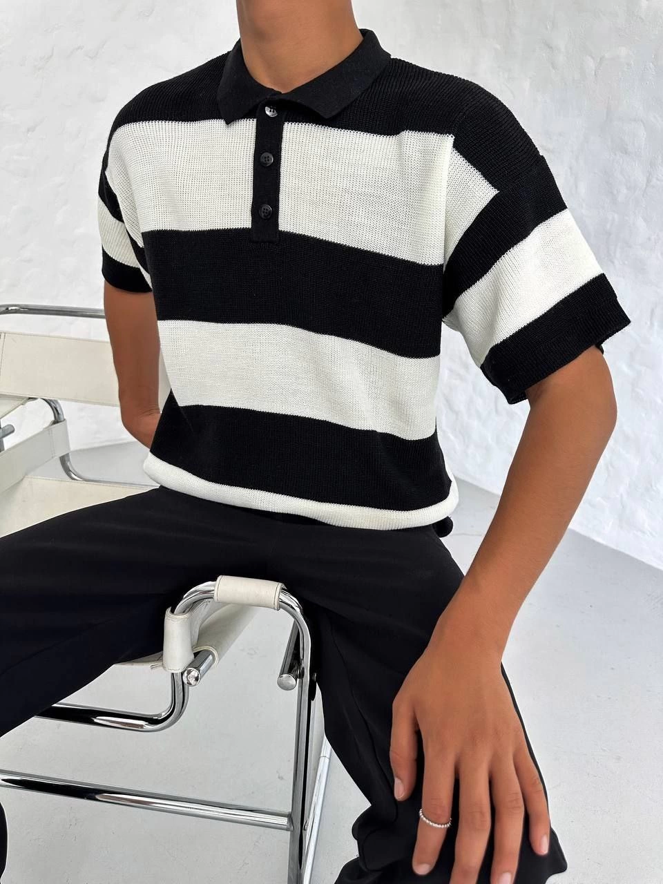 Erkek Polo Yaka Düğmeli Triko T-Shirt – Siyah