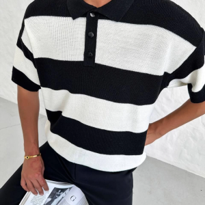 Erkek Polo Yaka Düğmeli Triko T-Shirt – Siyah