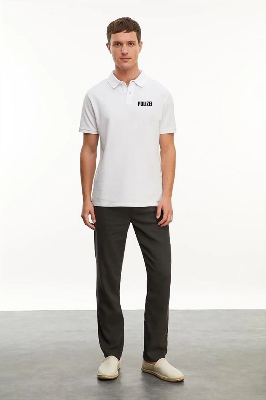 Erkek Polo Yaka Düğmeli Tişört Pike Baskılı T-Shirt – Beyaz