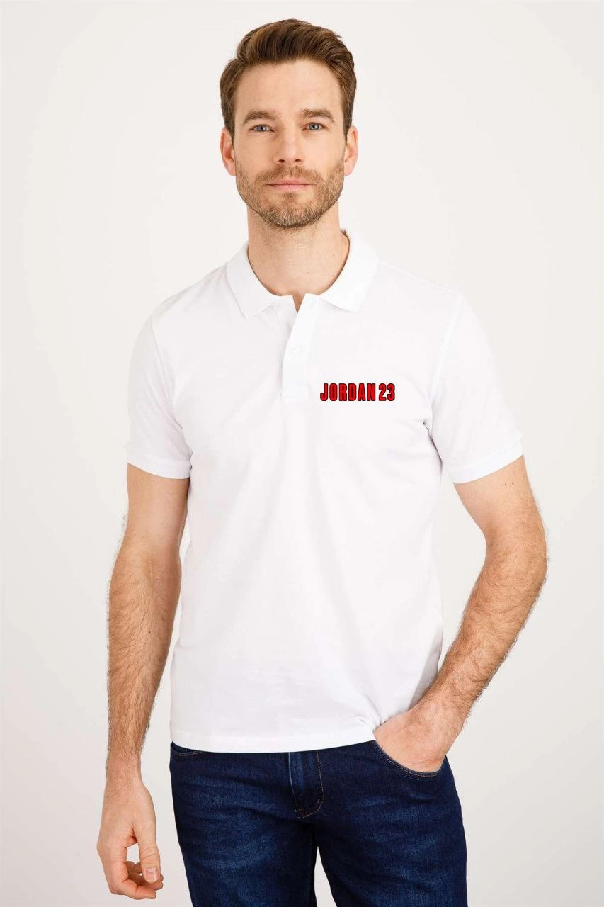 Erkek Pike Polo Yaka Tişört Düğmeli Baskılı T-Shirt – Beyaz