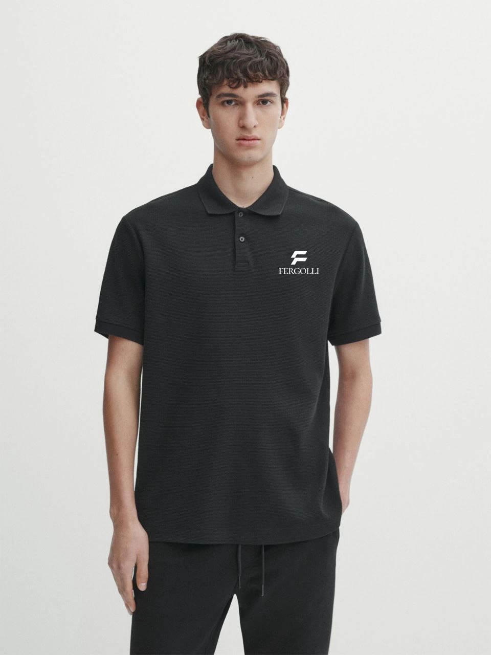 Erkek Pike Polo Yaka Tişört Düğmeli Baskılı T-Shirt – Beyaz
