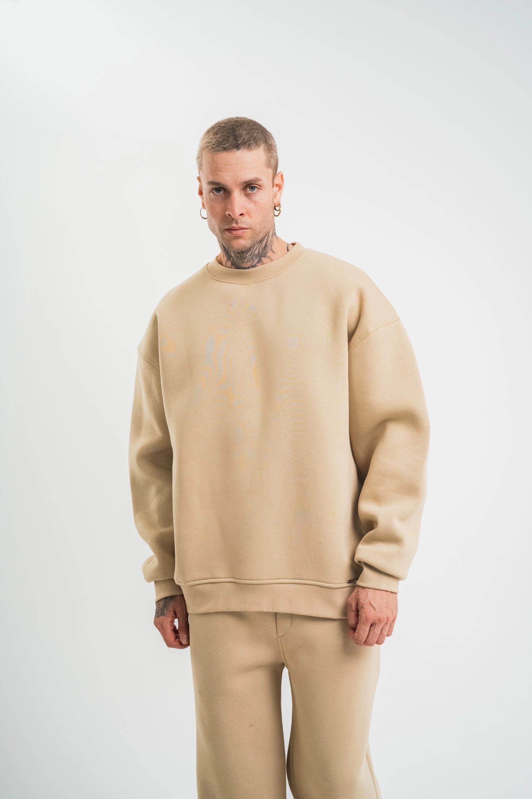 Erkek Uzun Kol Bisiklet Yaka 3 iplik Pamuklu Kışlık SweatShirt – Bej
