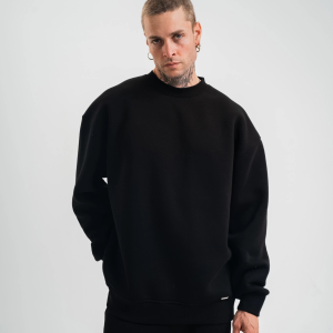 Erkek Uzun Kol Bisiklet Yaka 3 iplik Pamuklu Kışlık SweatShirt – Siyah