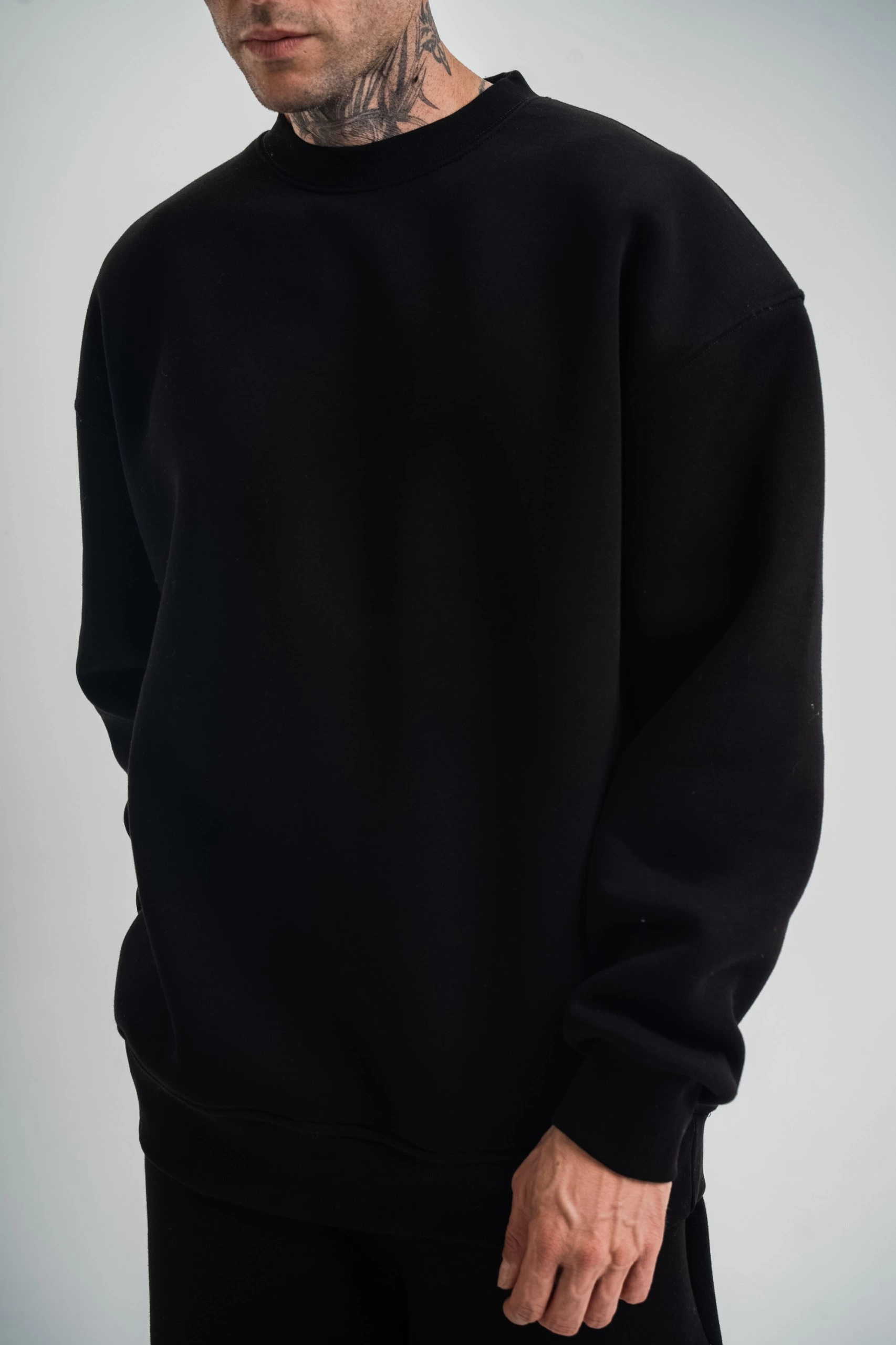 Erkek Uzun Kol Bisiklet Yaka 3 iplik Pamuklu Kışlık SweatShirt – Siyah