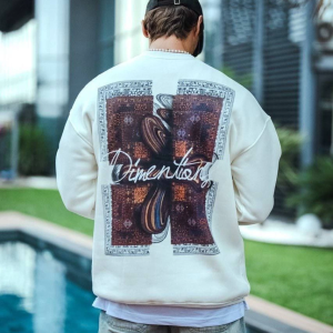 Erkek 3 iplik pamuklu Bisiklet Yaka Ön ve Arka Baskılı SweatShirt – Beyaz