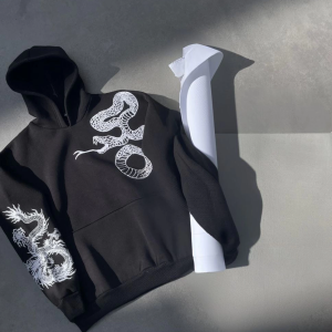 Erkek 3 İplik Pamuklu Kapüşonlu Baskılı Cepli Oversize Sweatshirt Hoodie – Siyah