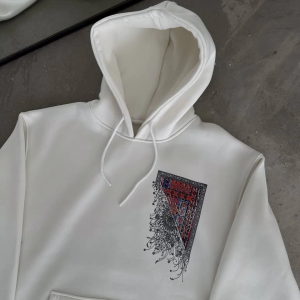 Kadın Kapüşonlu Kanguru Cepli Sweatshirt 3 İplik Pamuklu Baskılı Hoodie – Beyaz