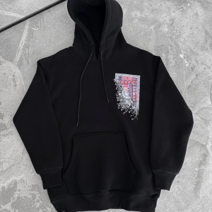 Kadın Kapüşonlu Kanguru Cepli Sweatshirt 3 İplik Pamuklu Baskılı Hoodie – Siyah