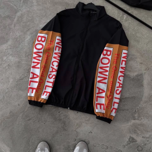 Unisex Vintage Baskılı Paraşüt Rüzgarlık – Siyah