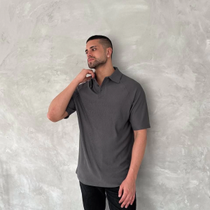 Erkek Polo Yaka Tişört Patlı Kısa Kol Yazlık T-shirt – Antrasit