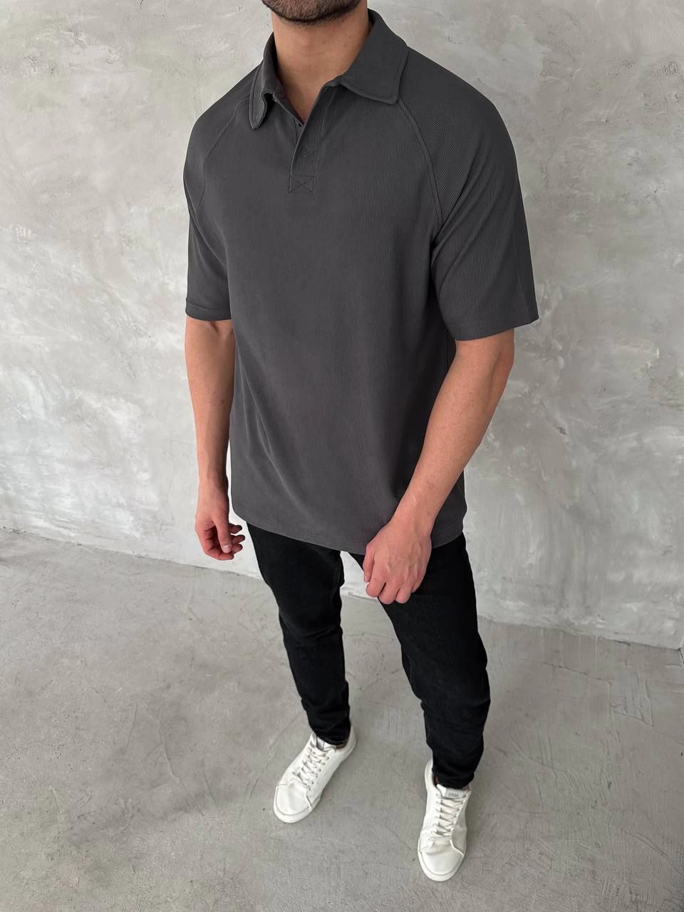 Erkek Polo Yaka Tişört Patlı Kısa Kol Yazlık T-shirt – Antrasit