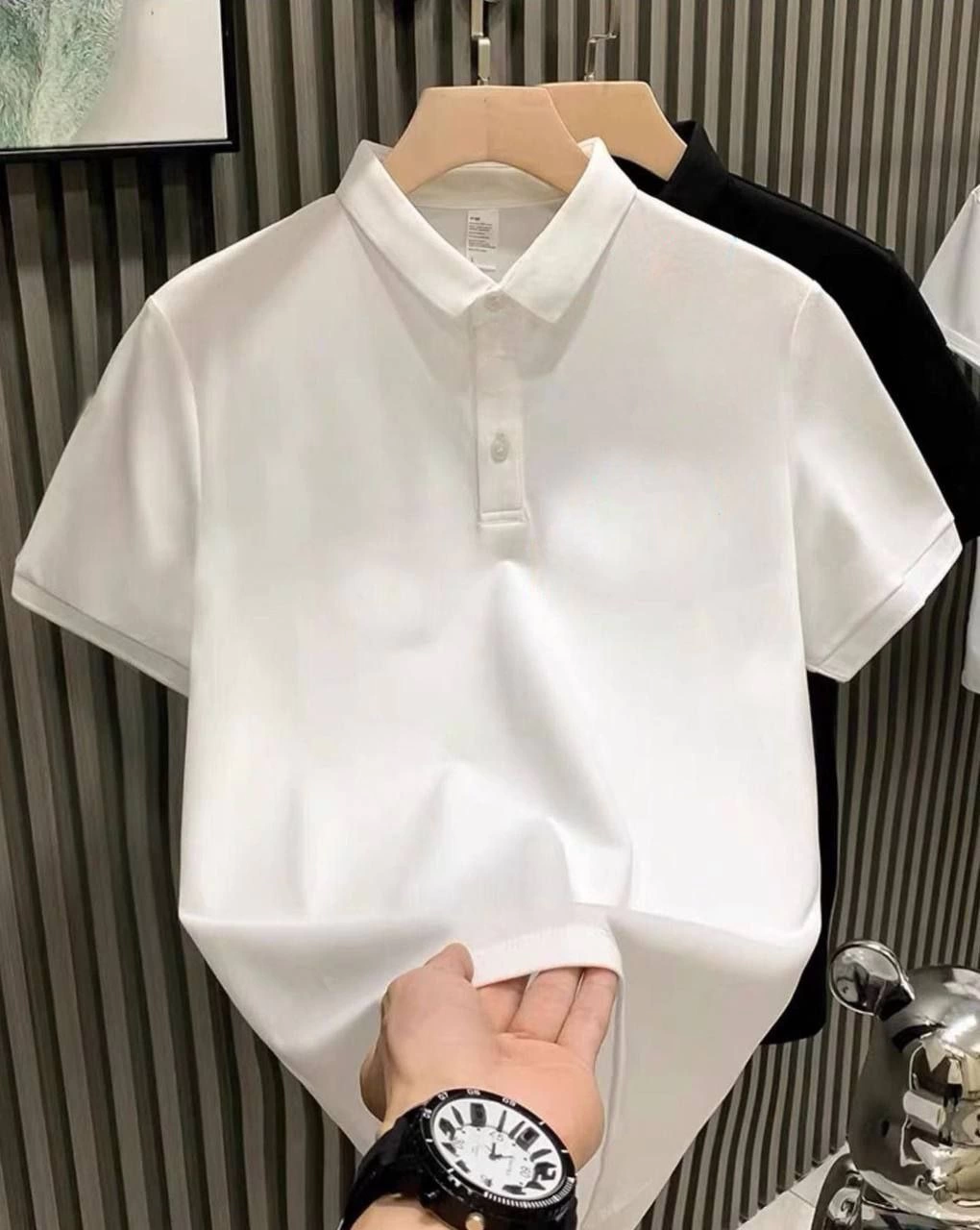 Erkek Polo Yaka Pike Kumaş Yazlık Tişört Düğmeli Düz kısa kol T-Shirt – Beyaz