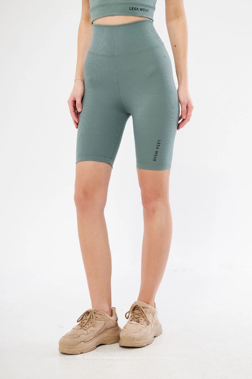 Yüksek Bel Fitilli Biker Baskılı Şort – Mint Yeşili